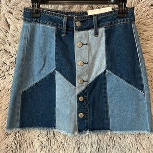 American Eagle High Rise Festival Cowgirl Patchwork Denim Mini Skirt Colorblock
